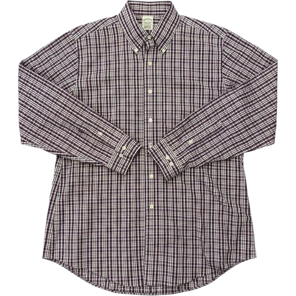 Brooks Brothers Button Down Shirt Mens L Purple Plaid Non-Iron Supima Cotton